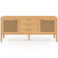 IDMarket - Credenza bassa EDHEN 140 cm, 2 ante e 3 cassetti, legno e vimini