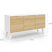 IDMarket - Credenza bassa scandinava 113 cm FINN bianco 3 ante effetto faggio