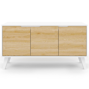 IDMarket - Credenza bassa scandinava 113 cm FINN bianco 3 ante effetto faggio