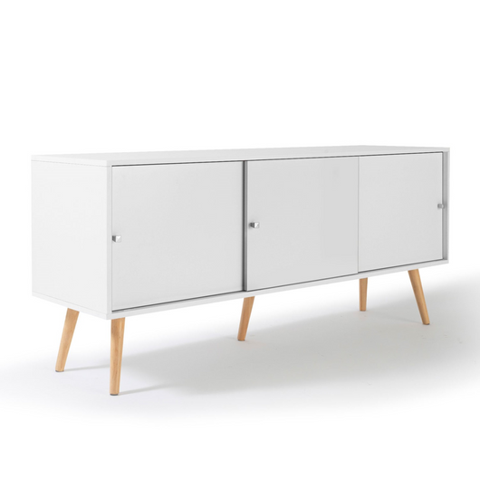 IDMarket - Credenza bassa scandinava 135 cm EFFIE 3 ante legno bianco