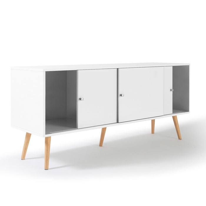 IDMarket - Credenza bassa scandinava 135 cm EFFIE 3 ante legno bianco