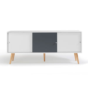 IDMarket - Credenza bassa scandinava a 3 ante EFFIE da 135 cm in legno bianco e grigio