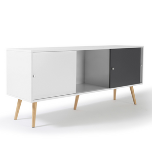 IDMarket - Credenza bassa scandinava a 3 ante EFFIE da 135 cm in legno bianco e grigio