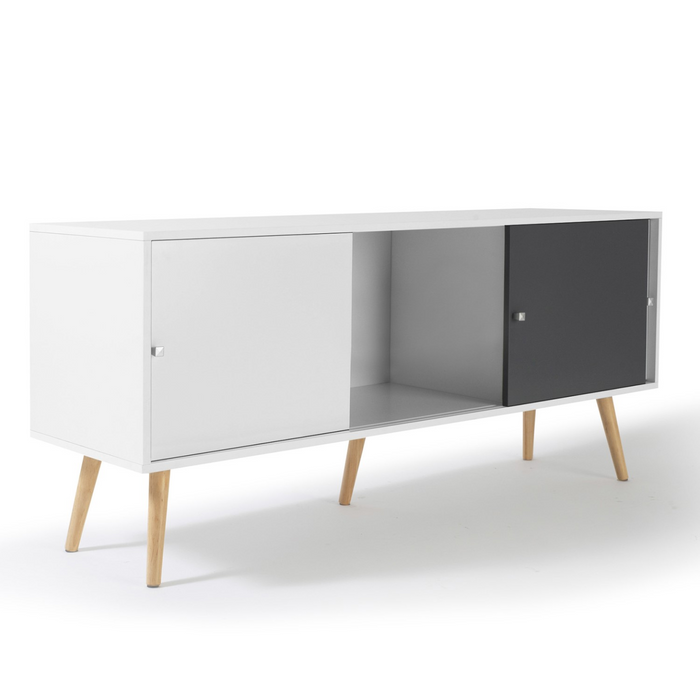 IDMarket - Credenza bassa scandinava a 3 ante EFFIE da 135 cm in legno bianco e grigio