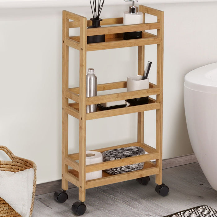 IDMarket - Credenza BEA in bambù su rotelle, 3 livelli