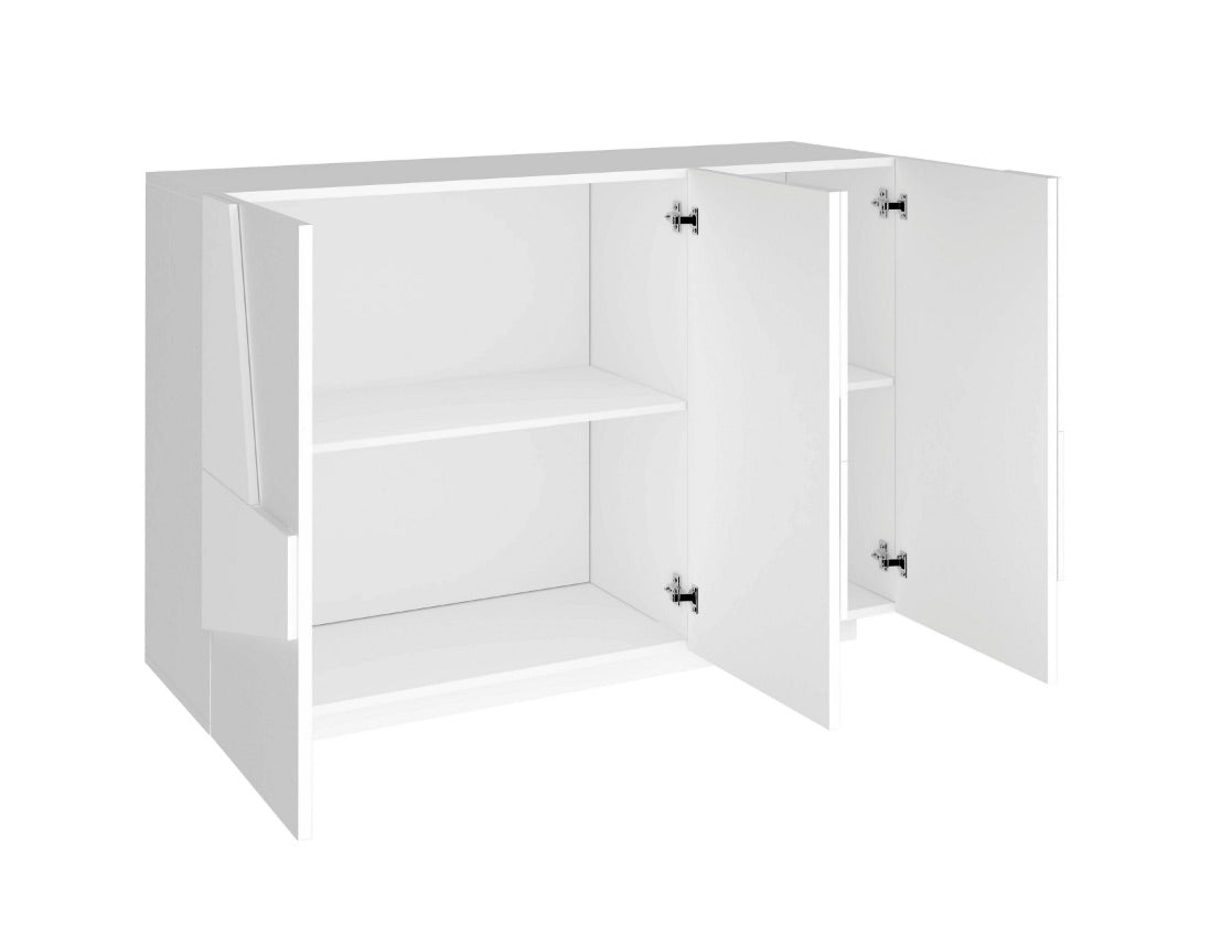 Madia moderna con 3 ante dal disegno geometrico in finitura Bianco lucido, ZTCA30936350