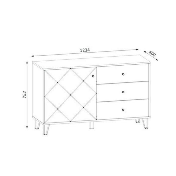 Credenza Bollo 5 con anta e 3 cassetti colore rovere e bianco