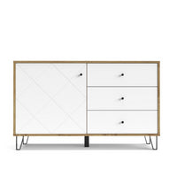 Credenza Bollo 5 con anta e 3 cassetti colore rovere e bianco