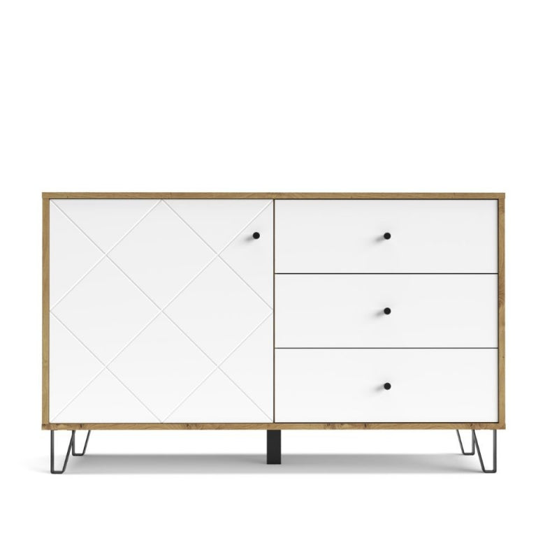 Credenza Bollo 5 con anta e 3 cassetti colore rovere e bianco
