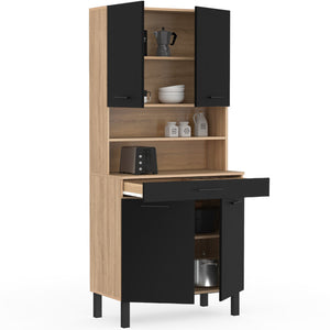 IDMarket - Credenza CINA 80 CM con 4 ante e cassetto effetto faggio nero