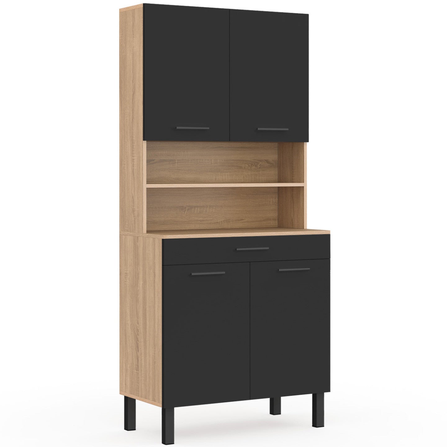 IDMarket - Credenza CINA 80 CM con 4 ante e cassetto effetto faggio nero