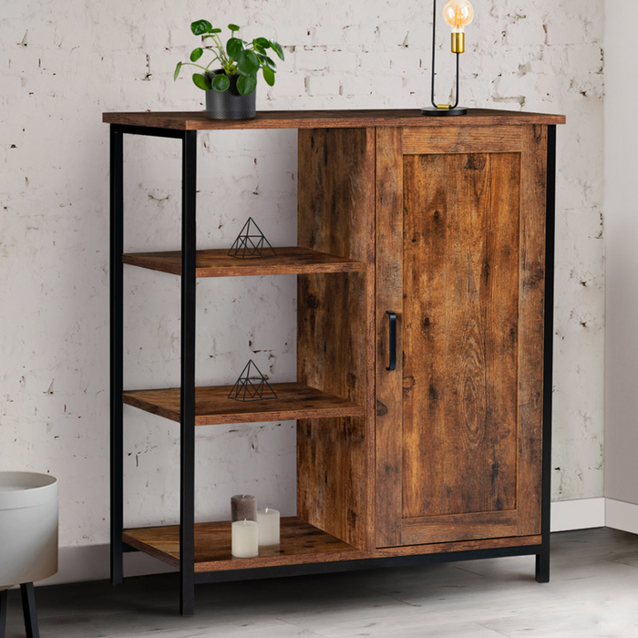 IDMarket - Credenza con 3 ripiani e armadietto DAYTON effetto invecchiato design industriale