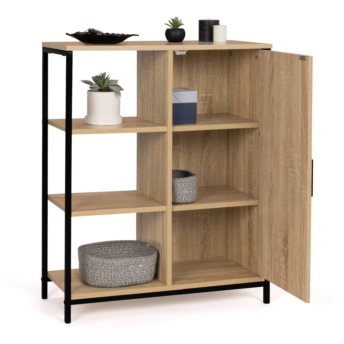 IDMarket - Credenza con 3 ripiani e armadietto, design industriale DETROIT