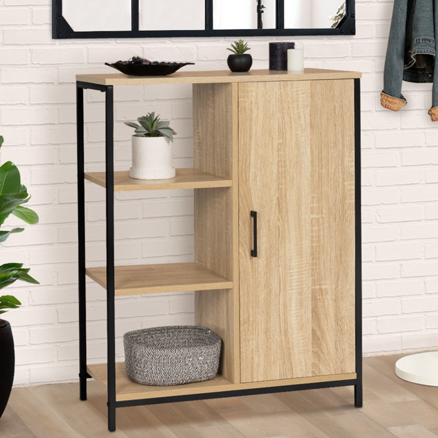 IDMarket - Credenza con 3 ripiani e armadietto, design industriale DETROIT