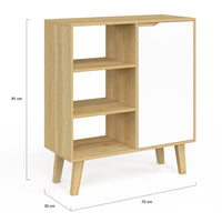 IDMarket - Credenza con 3 ripiani e armadio 70 cm FINN bianco e legno effetto faggio