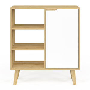 IDMarket - Credenza con 3 ripiani e armadio 70 cm FINN bianco e legno effetto faggio