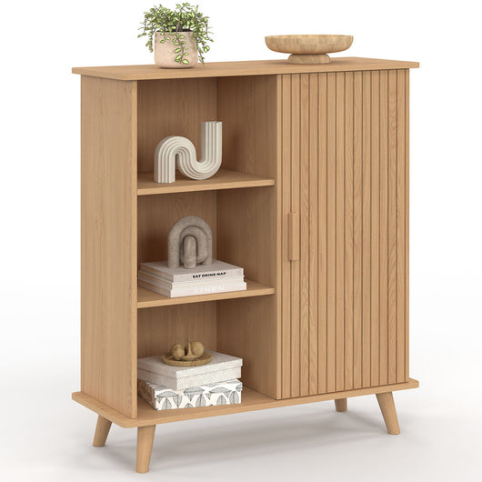 IDMarket - Credenza con 3 ripiani e armadio 70 cm JULIETTE effetto doghe in legno