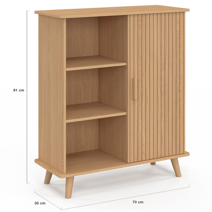 IDMarket - Credenza con 3 ripiani e armadio 70 cm JULIETTE effetto doghe in legno