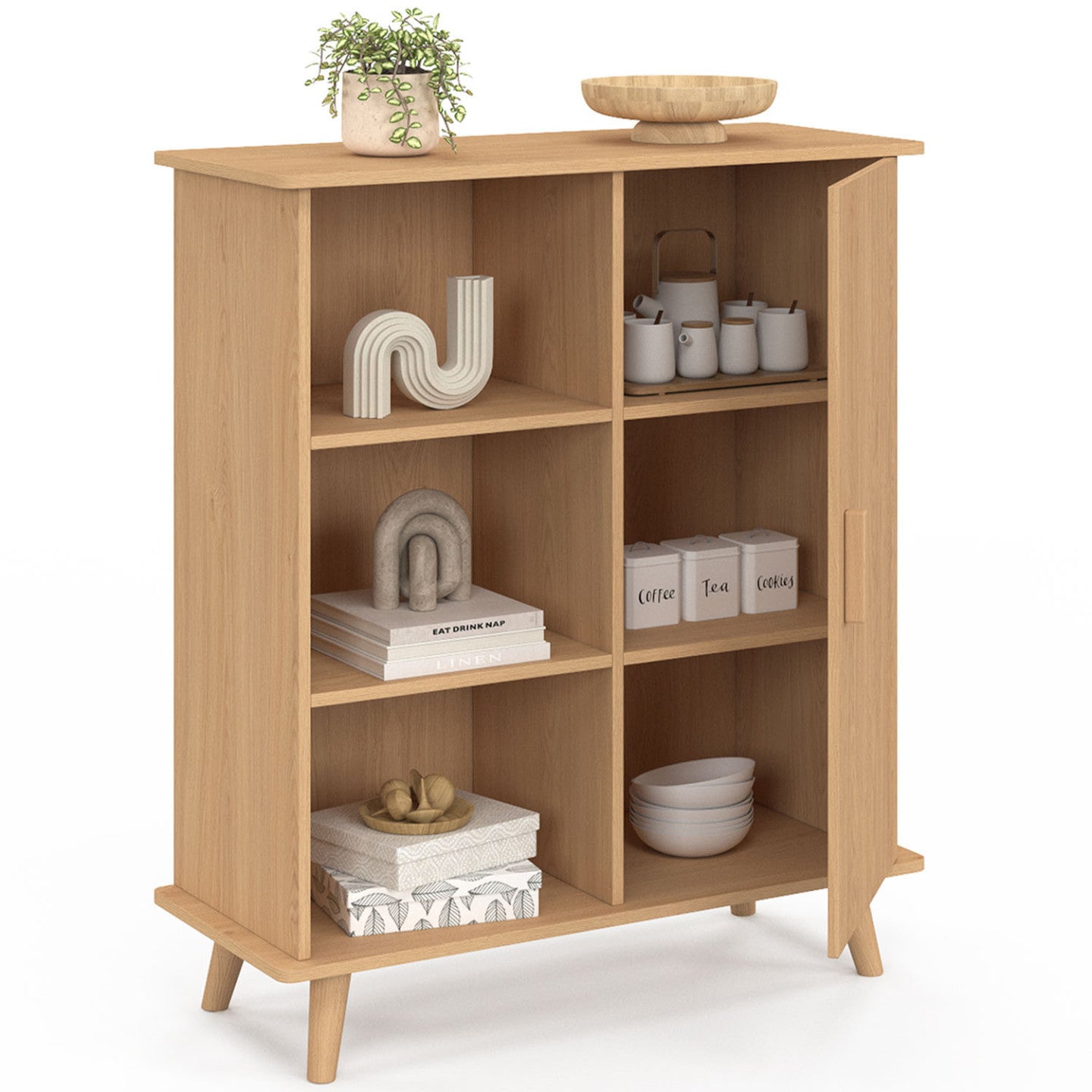 IDMarket - Credenza con 3 ripiani e armadio 70 cm JULIETTE effetto doghe in legno