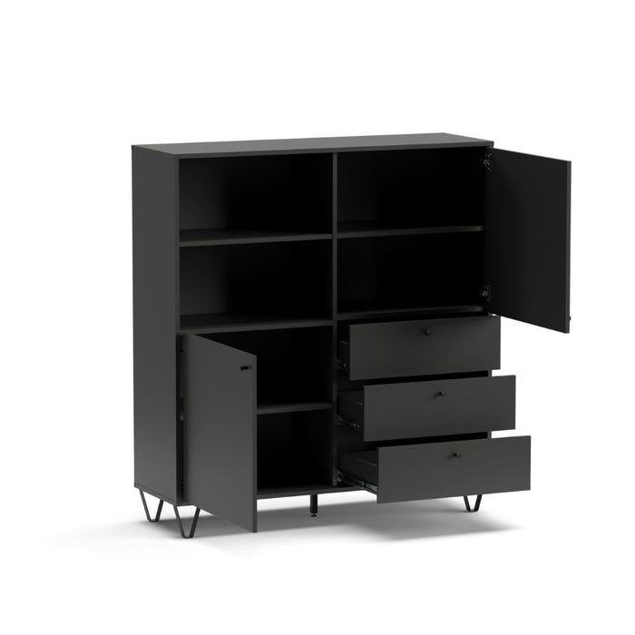 Credenza con ante cassetti e vano a giorno antracite ALDO6 123,6x40x135H