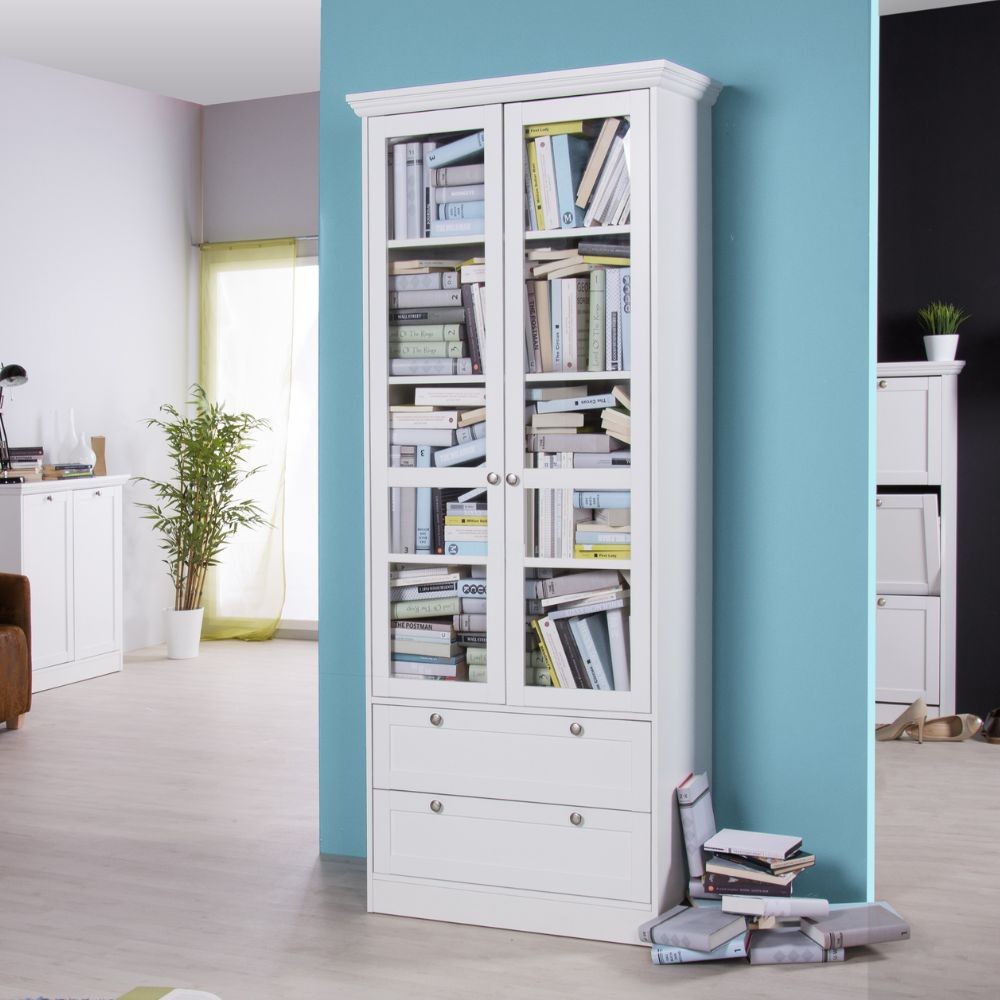 Credenza con due ante in vetro e due cassetti Landwood51 colore bianco