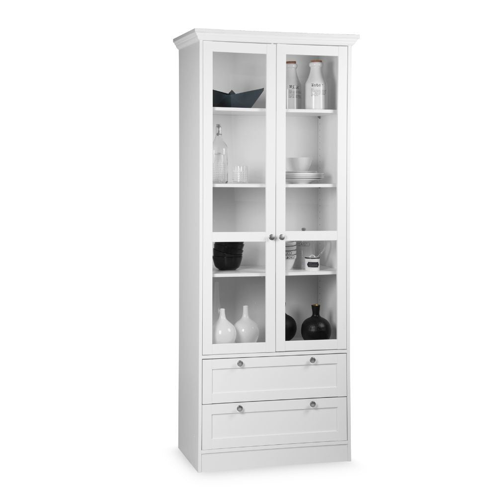 Credenza con due ante in vetro e due cassetti Landwood51 colore bianco