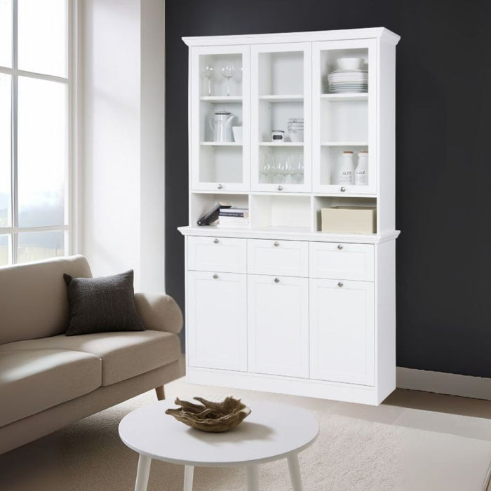 Credenza con tre ante in vetro e tre cassetti Landwood50 colore bianco