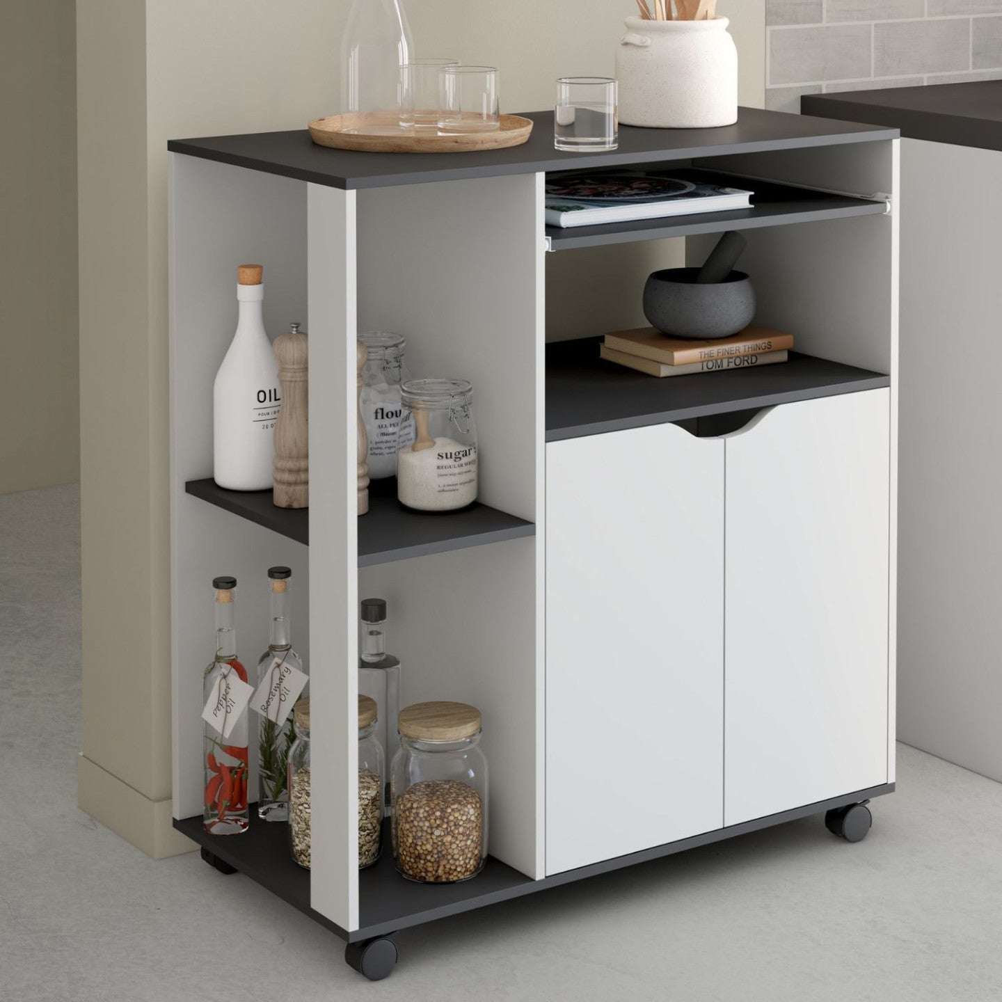 IDMarket - Credenza COSI, legno bianco e piano grigio L.76 CM