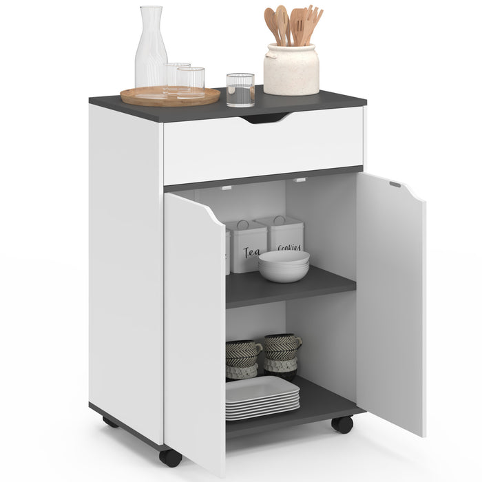 IDMarket - Credenza COSY con cassetto in legno bianco e ripiani grigi L.60 CM