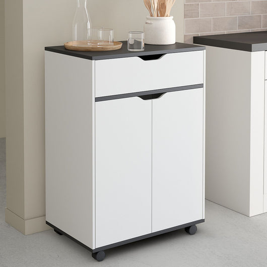 IDMarket - Credenza COSY con cassetto in legno bianco e ripiani grigi L.60 CM