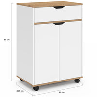 IDMarket - Credenza COSY con cassetto in legno bianco e ripiani in faggio L.60 CM