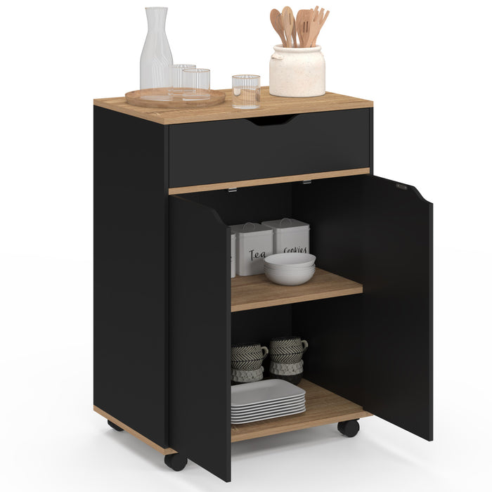 IDMarket - Credenza COSY con cassetto in legno nero e ripiani in faggio L.60 CM