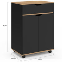 IDMarket - Credenza COSY con cassetto in legno nero e ripiani in faggio L.60 CM