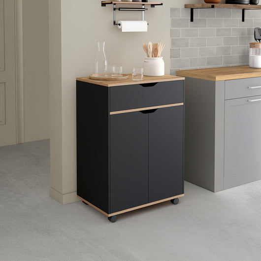 IDMarket - Credenza COSY con cassetto in legno nero e ripiani in faggio L.60 CM