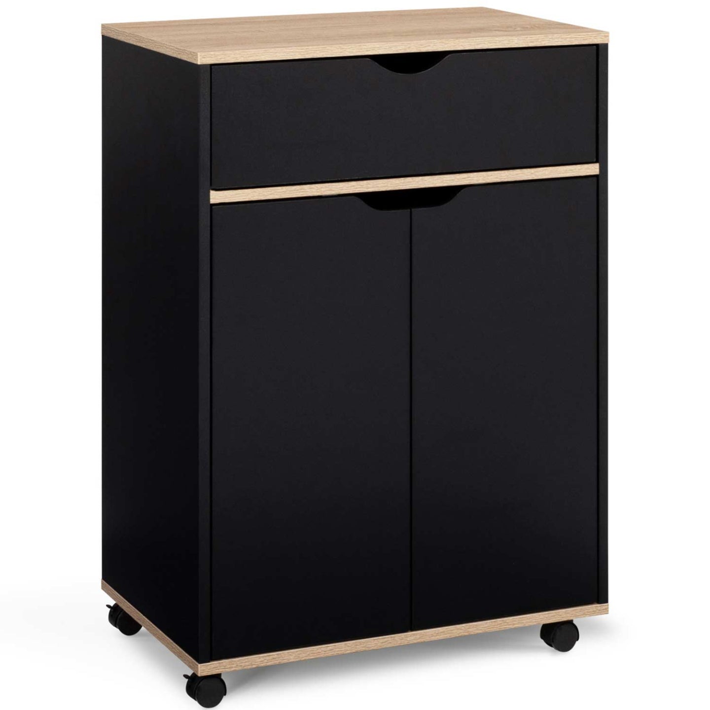 IDMarket - Credenza COSY con cassetto in legno nero e ripiani in faggio L.60 CM