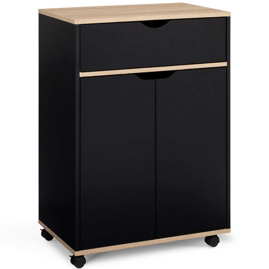 IDMarket - Credenza COSY con cassetto in legno nero e ripiani in faggio L.60 CM