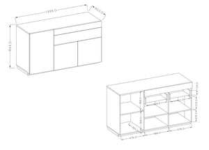 Mobile a 3 ante e 1 cassetto, grigio cemento e bianco lucido ZHESILKEMAD3A3
