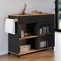 IDMarket - Credenza da cucina ACHILLE XXL con ripiano e armadio smaltato nero e legno L. 100 CM