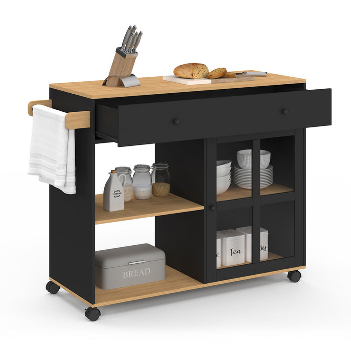 IDMarket - Credenza da cucina ACHILLE XXL con ripiano e armadio smaltato nero e legno L. 100 CM