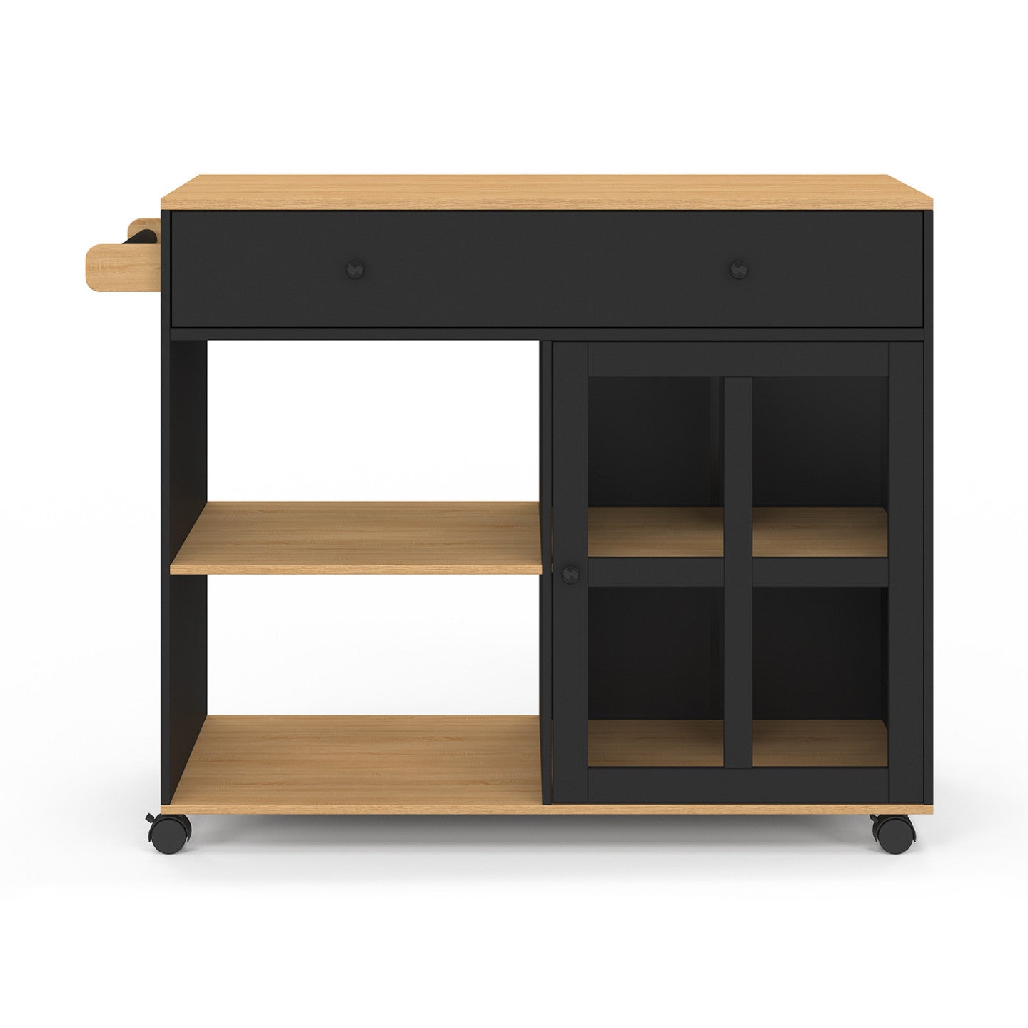 IDMarket - Credenza da cucina ACHILLE XXL con ripiano e armadio smaltato nero e legno L. 100 CM