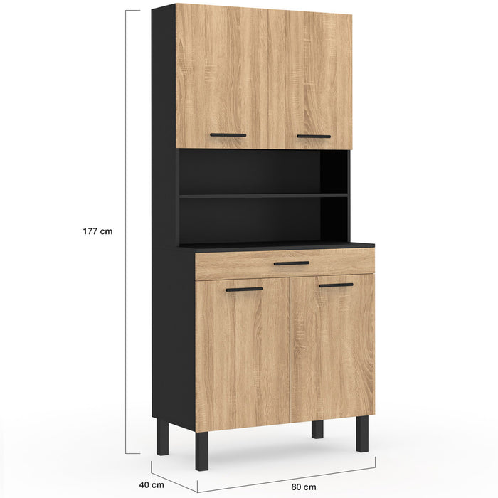 IDMarket - Credenza da cucina CINA 80 CM con 4 ante + cassetto, nero e faggio