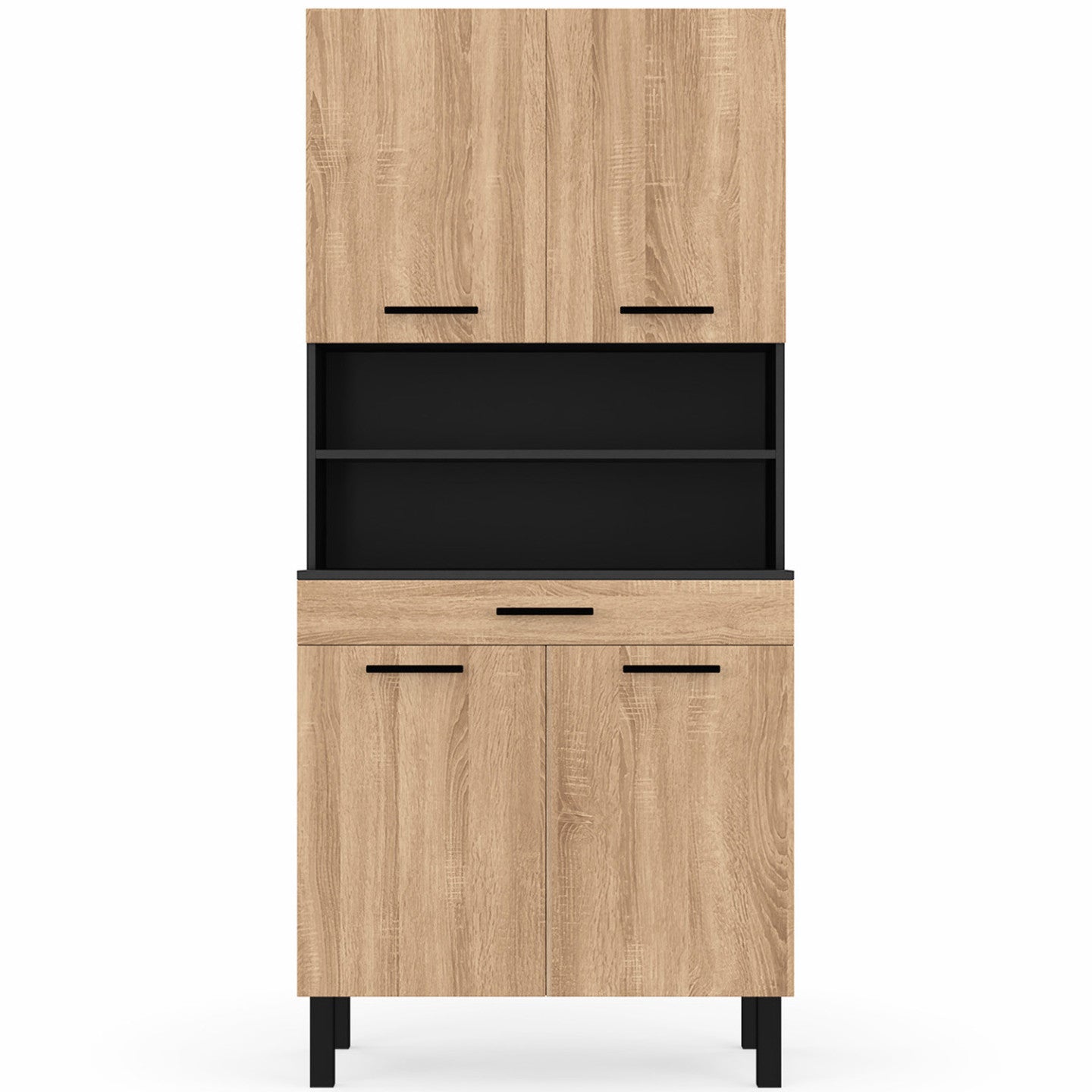 IDMarket - Credenza da cucina CINA 80 CM con 4 ante + cassetto, nero e faggio