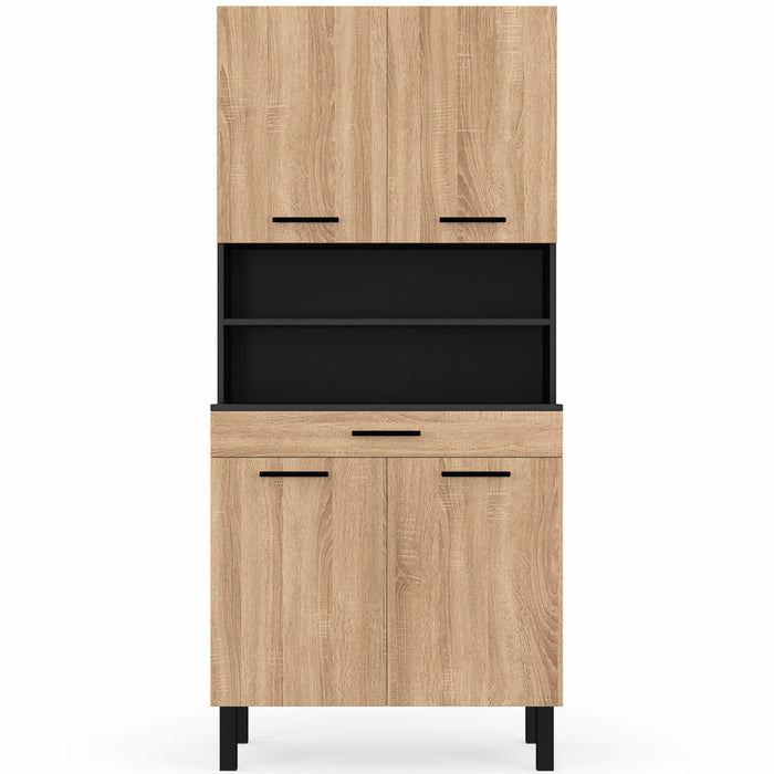 IDMarket - Credenza da cucina CINA 80 CM con 4 ante + cassetto, nero e faggio