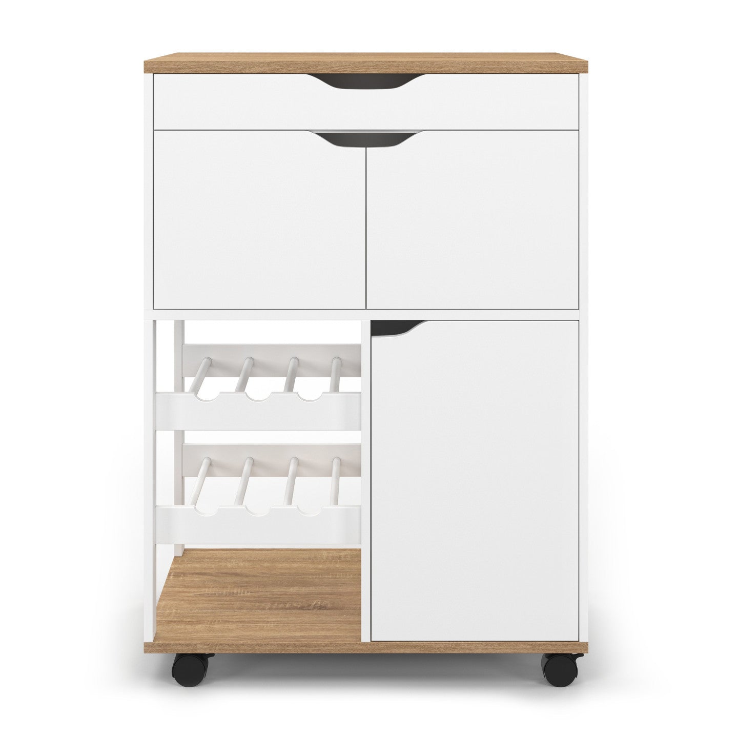 IDMarket - Credenza da cucina COSY con armadietti e portabottiglie in legno e bianco