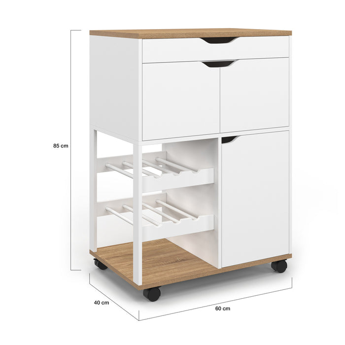 IDMarket - Credenza da cucina COSY con armadietti e portabottiglie in legno e bianco