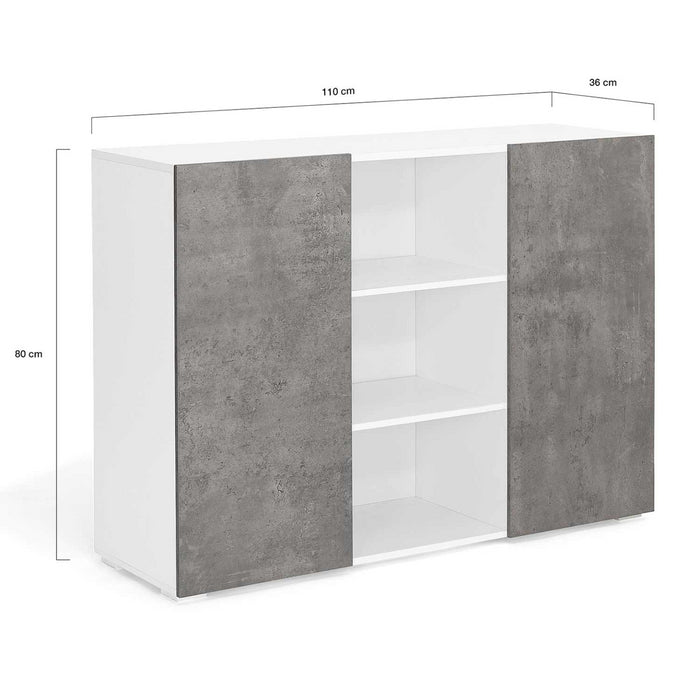 IDMarket - Credenza ELI 110 cm bianca a 2 ante effetto cemento