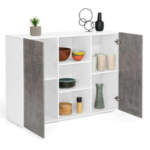 IDMarket - Credenza ELI 110 cm bianca a 2 ante effetto cemento