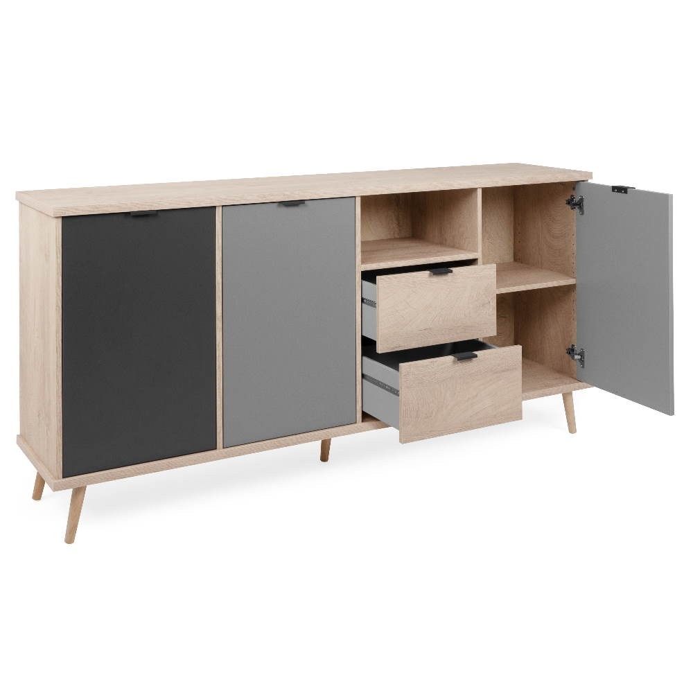 Credenza Epik52 con 3 ante 2 cassetti 180x40x88,3 colore rovere antracite grigio