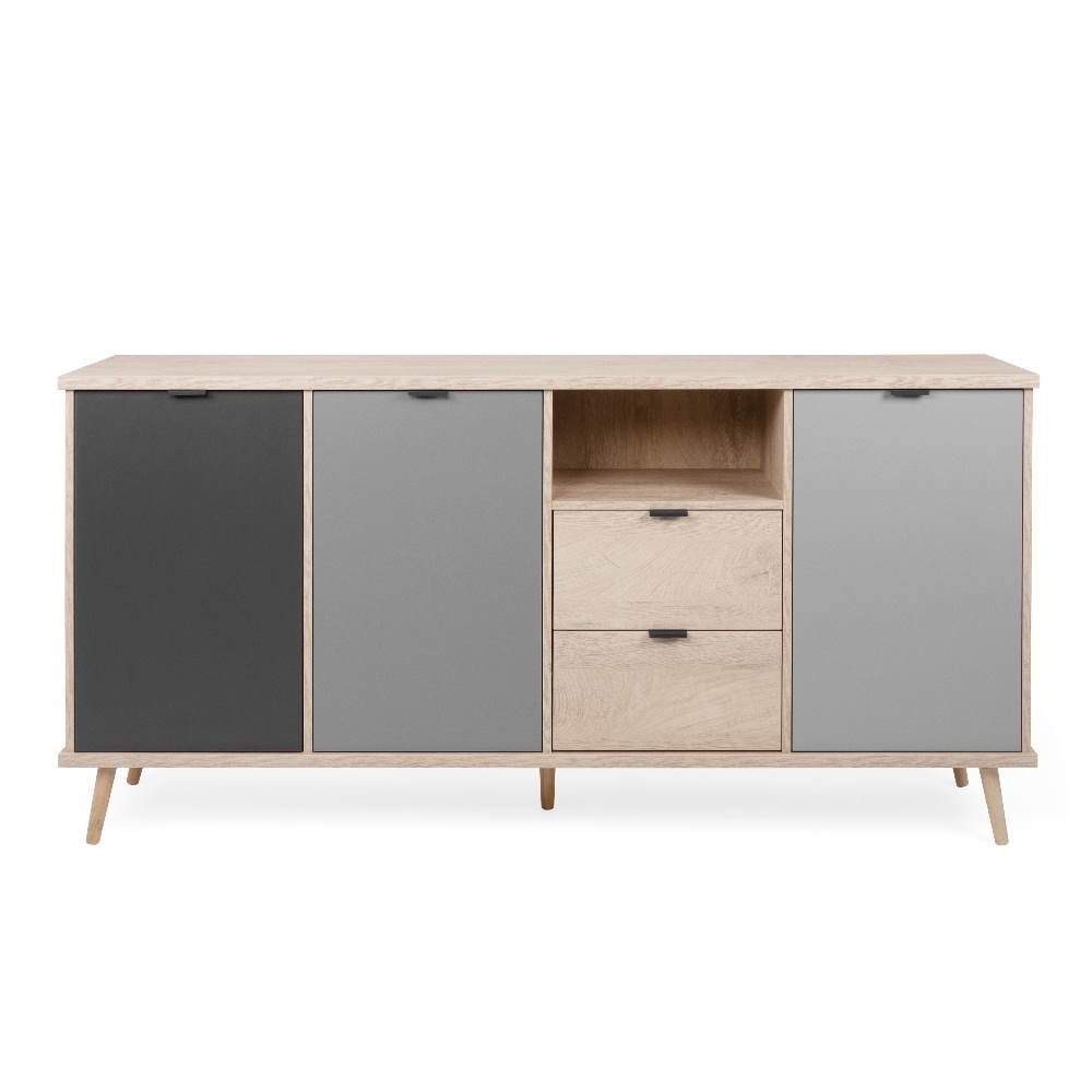 Credenza Epik52 con 3 ante 2 cassetti 180x40x88,3 colore rovere antracite grigio