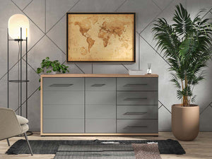 Credenza moderna 4 cassetti e 2 ante, Grigio grafite e Rovere ZFM76411011